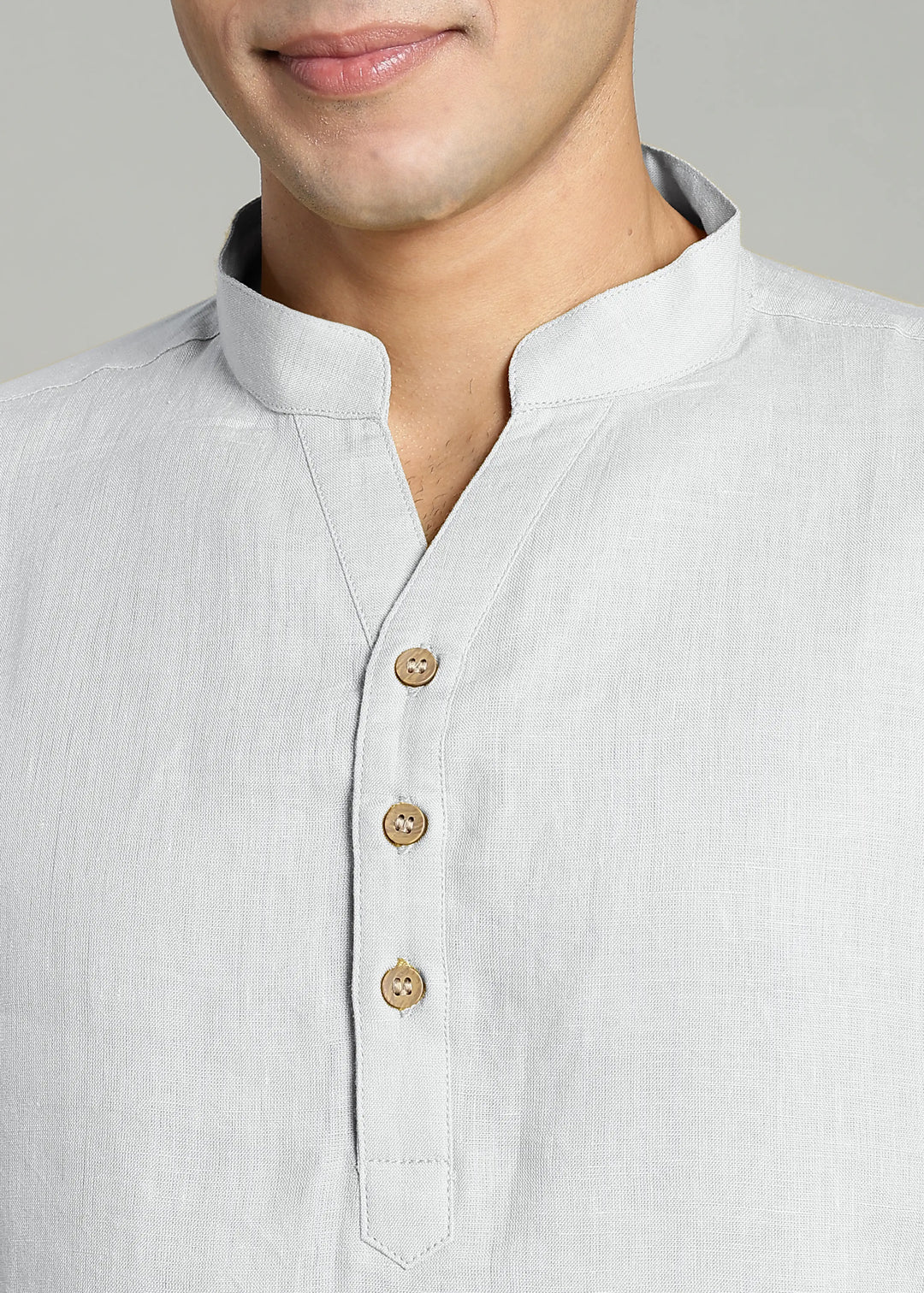 Zaeden - Pure Linen V Neck Full Sleeve Short Kurta Shirt - White