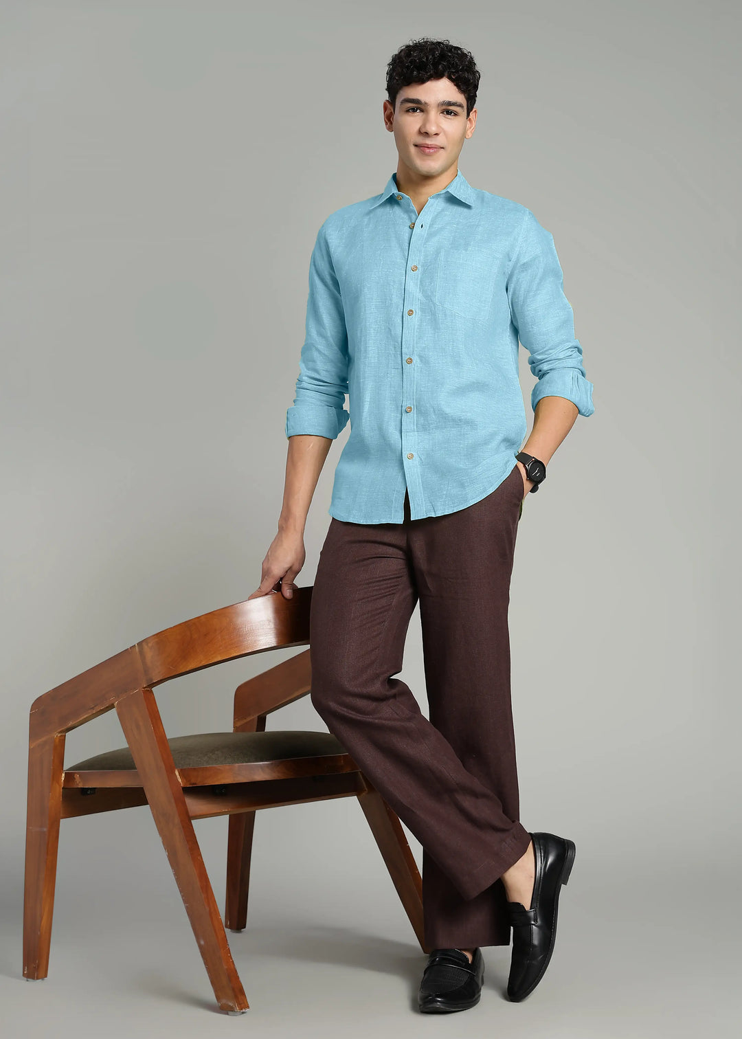 Harvey - Pure Linen Full Sleeve Shirt - Alaskan Blue