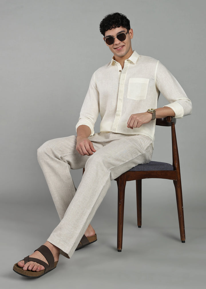 Grove - Full Sleeve Shirt with Hand Embroidered Concealed Placket - Creme White