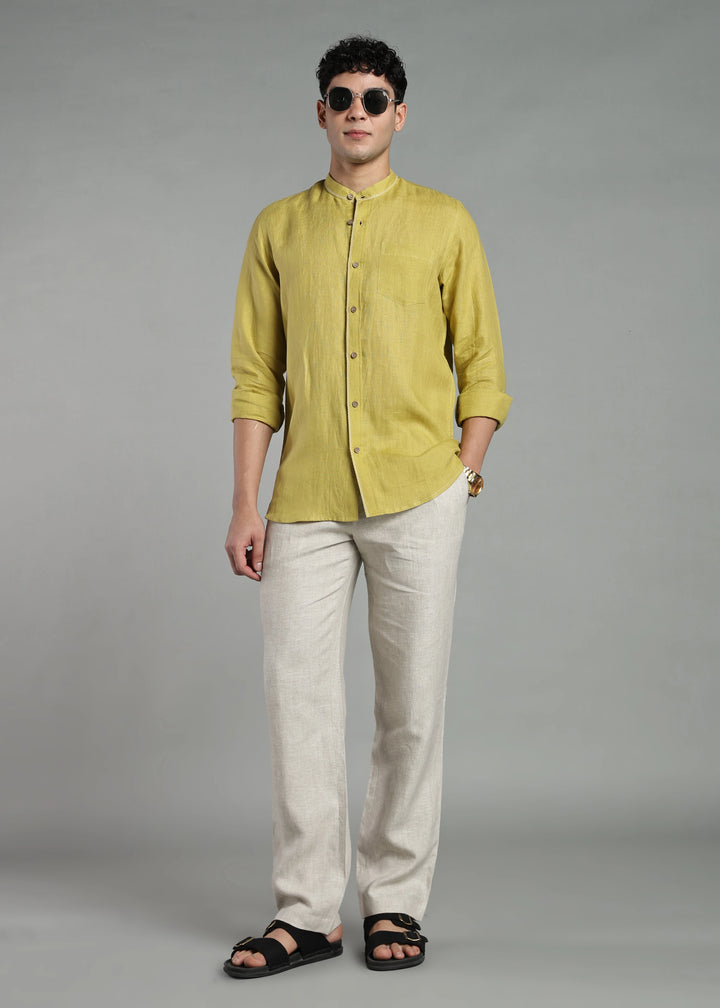 Oram - Pure Linen Full Sleeve Shirt - Seed Green