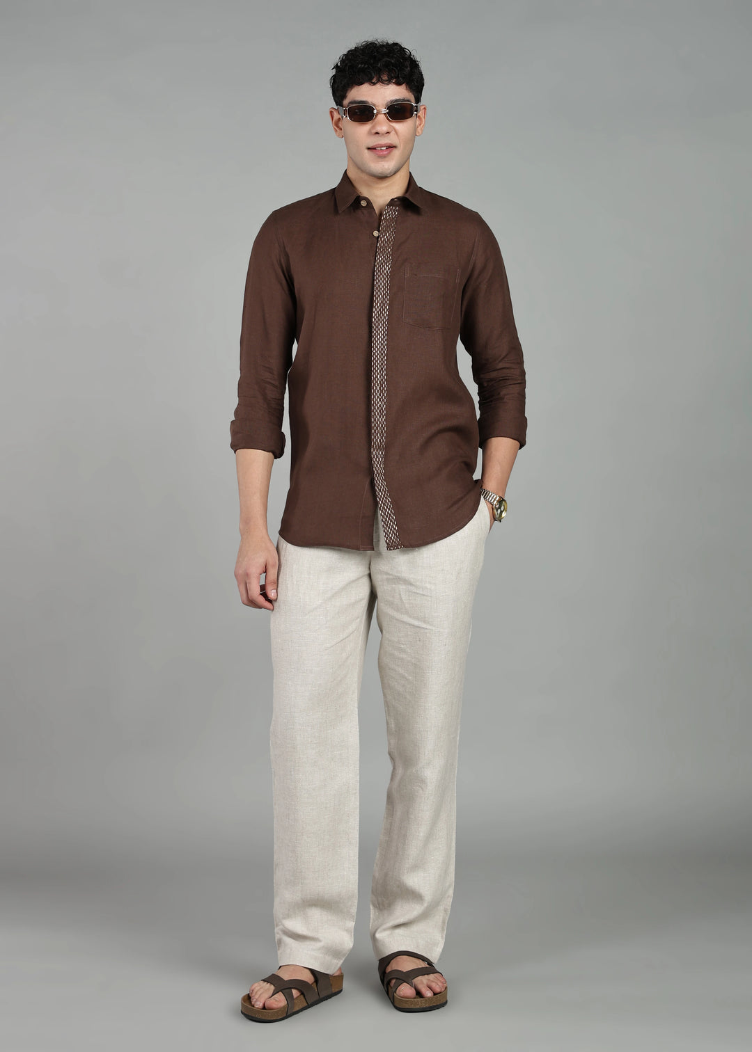 Grove - Full Sleeve Shirt with Hand Embroidered Concealed Placket - Coffee Brown