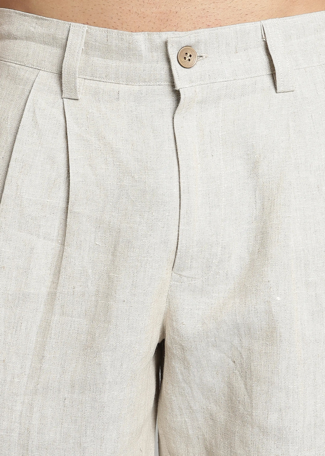 Calvin - Pure Linen Double Pleated Trousers - Ecru