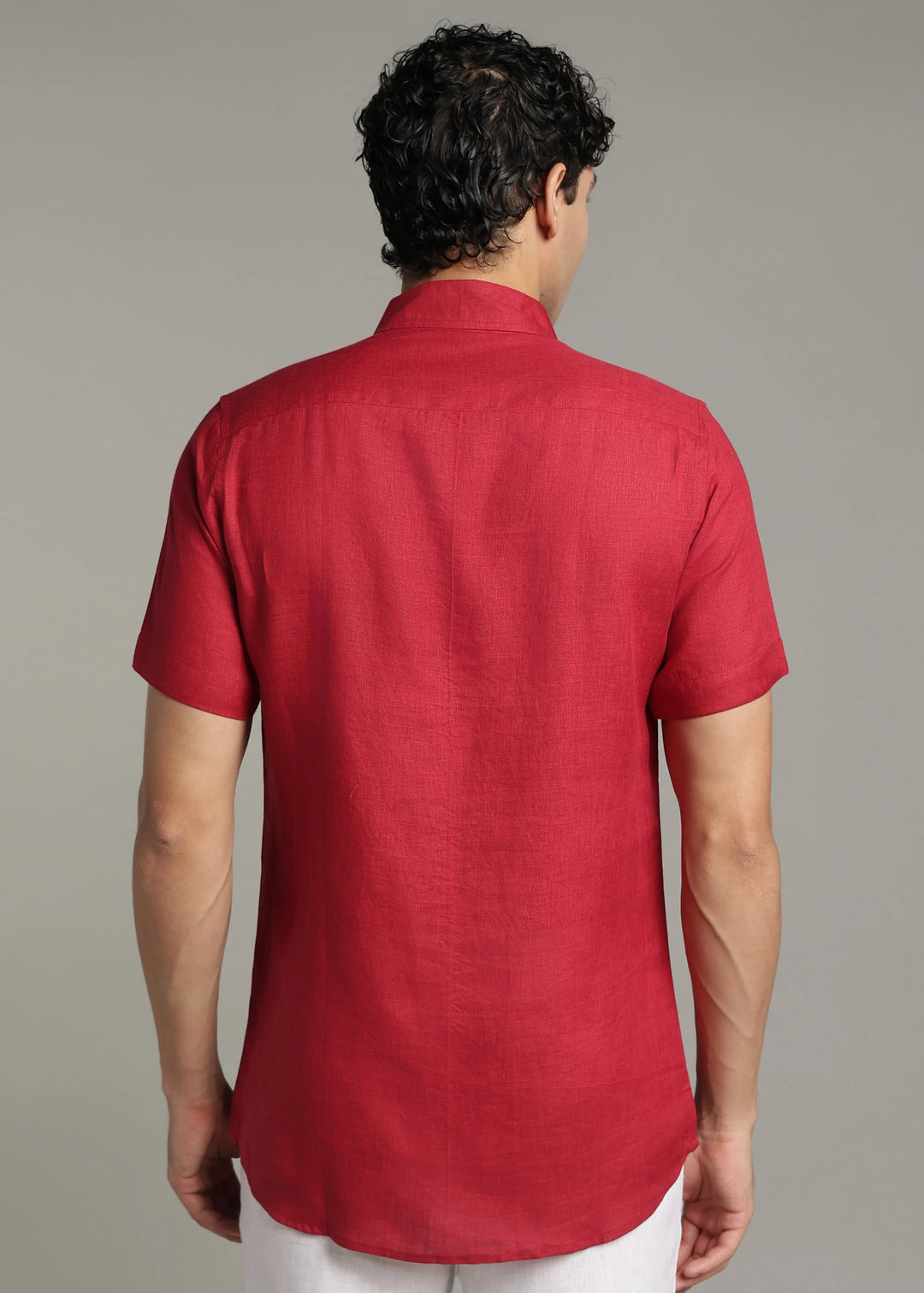 Aaina - Pure Linen Mirror Embroidered Half Sleeve Shirt - Mud Red