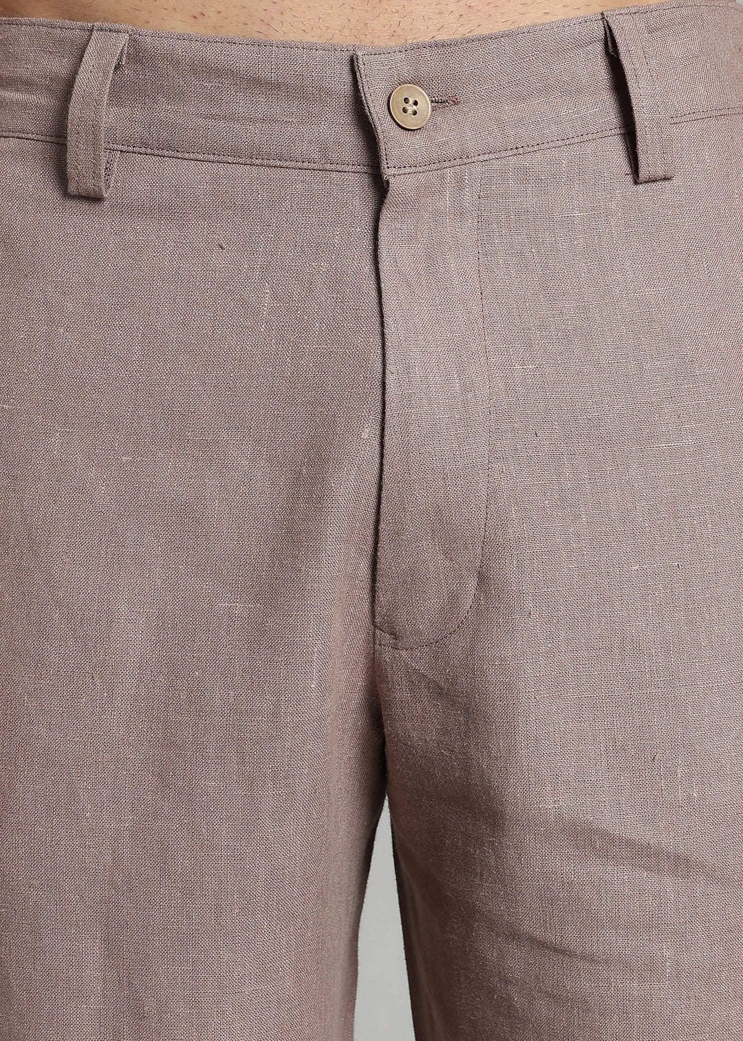 Scott - Pure Linen Back Elasticated Pants - Muted Brown