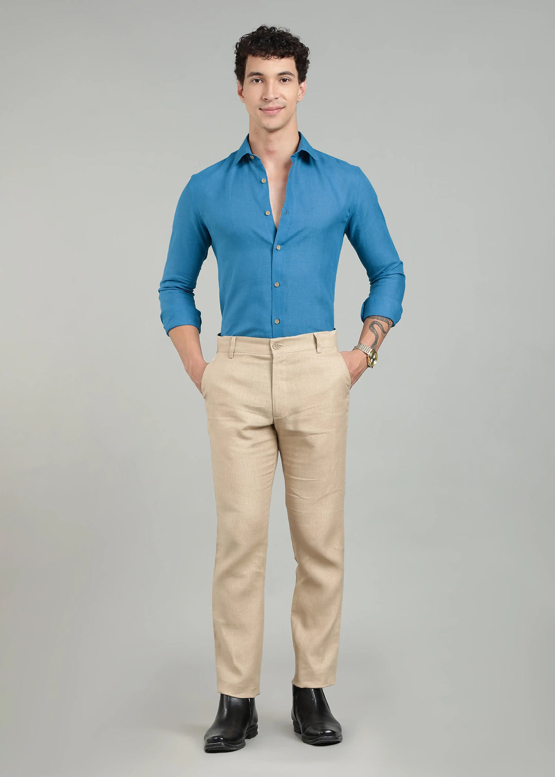 Ron - Pure Linen Full Sleeve Shirt - Swedish Blue