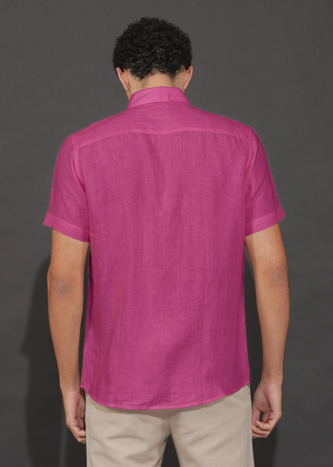 Harvey - Pure Linen Half Sleeve Shirt - Raspberry Pink