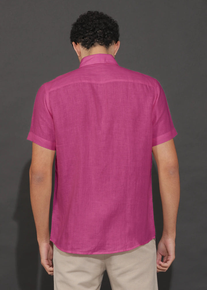 Harvey - Pure Linen Half Sleeve Shirt - Raspberry Pink