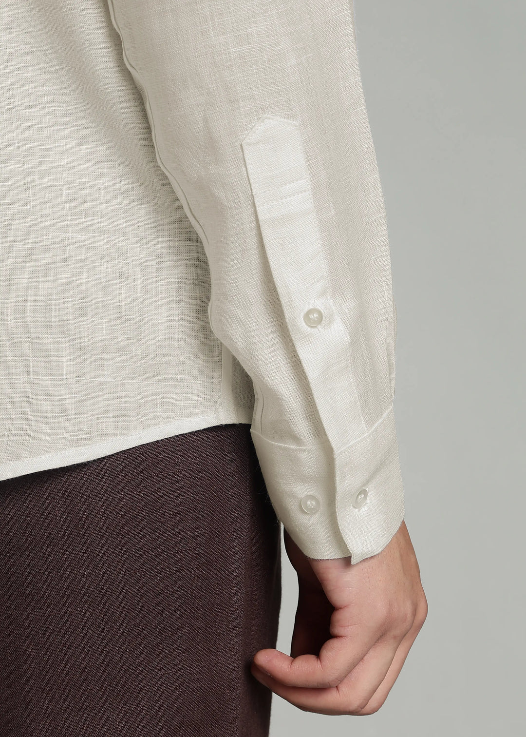 Victor - Pure Linen Full Sleeve Shirt With Box Pleat - Ecru