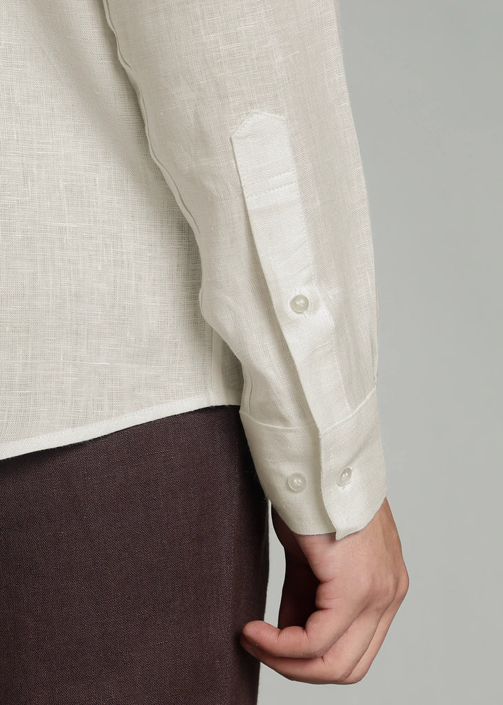 Victor - Pure Linen Full Sleeve Shirt With Box Pleat - Ecru