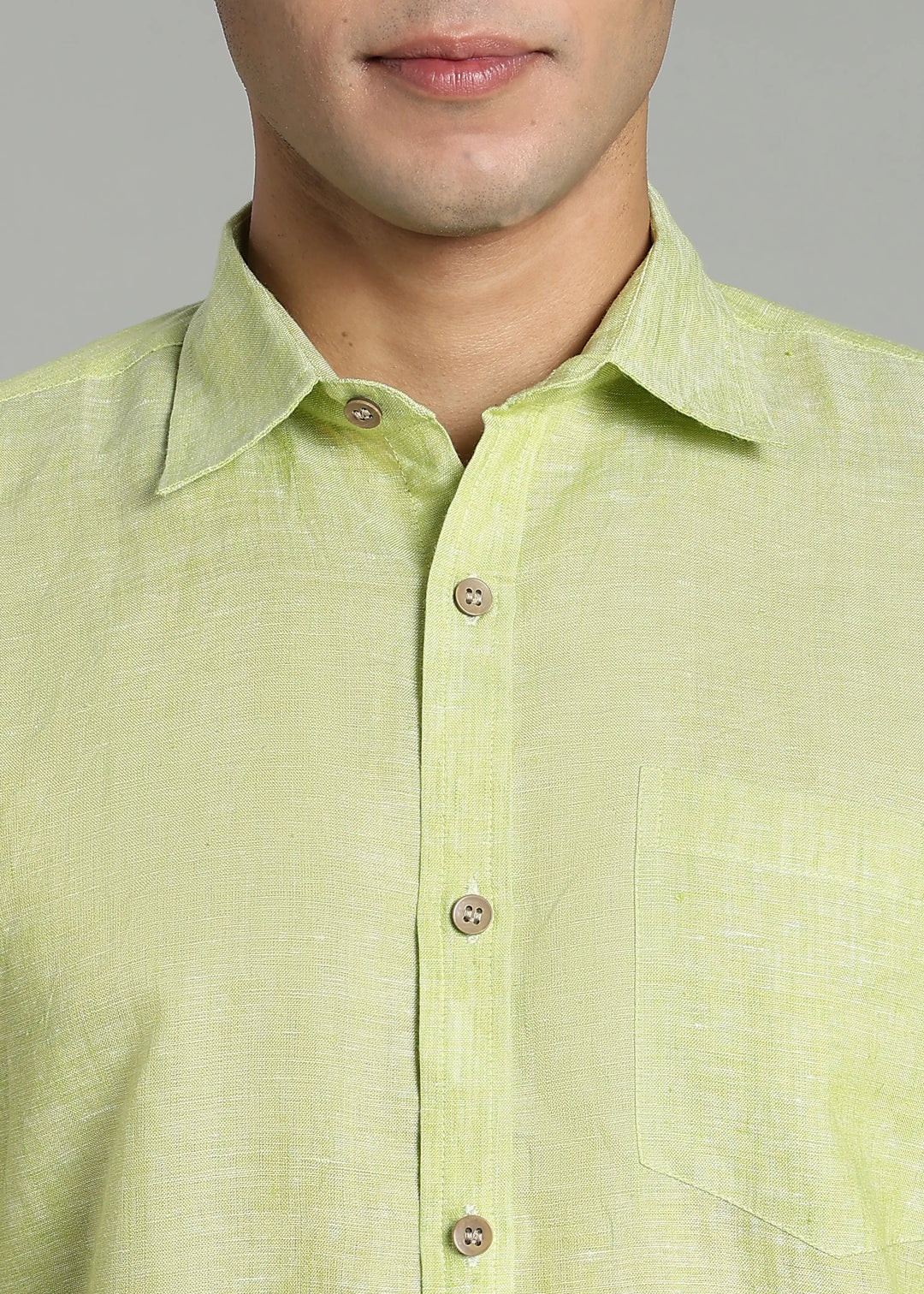 Harvey - Pure Linen Full Sleeve Shirt - Light Green Chambray