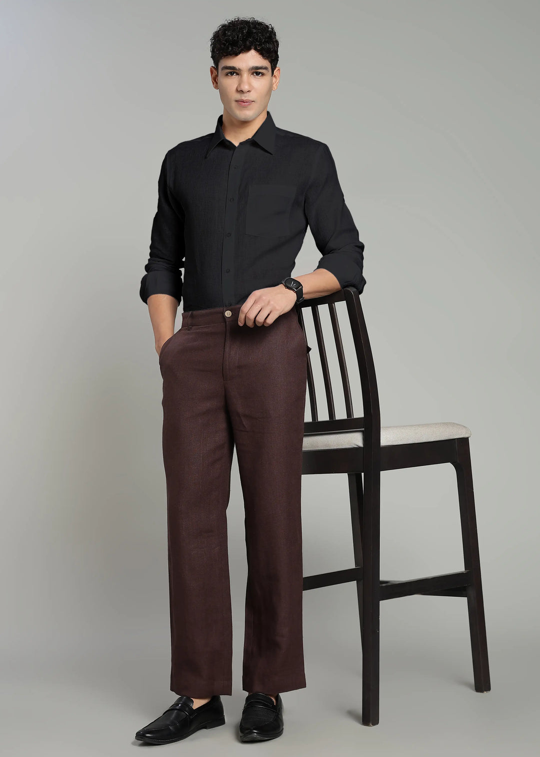 Victor - Pure Linen Full Sleeve Shirt With Box Pleat - Black