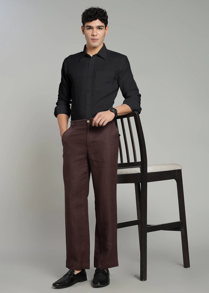 Victor - Pure Linen Full Sleeve Shirt With Box Pleat - Black