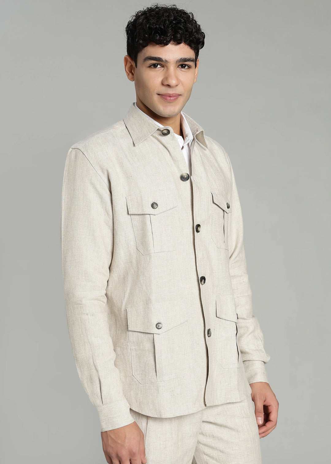 Leonard - Pure Linen Utility Shacket - Ecru