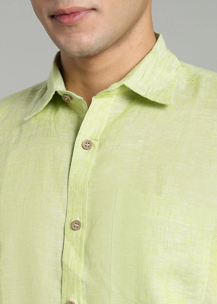 Harvey - Pure Linen Full Sleeve Shirt - Light Green Chambray