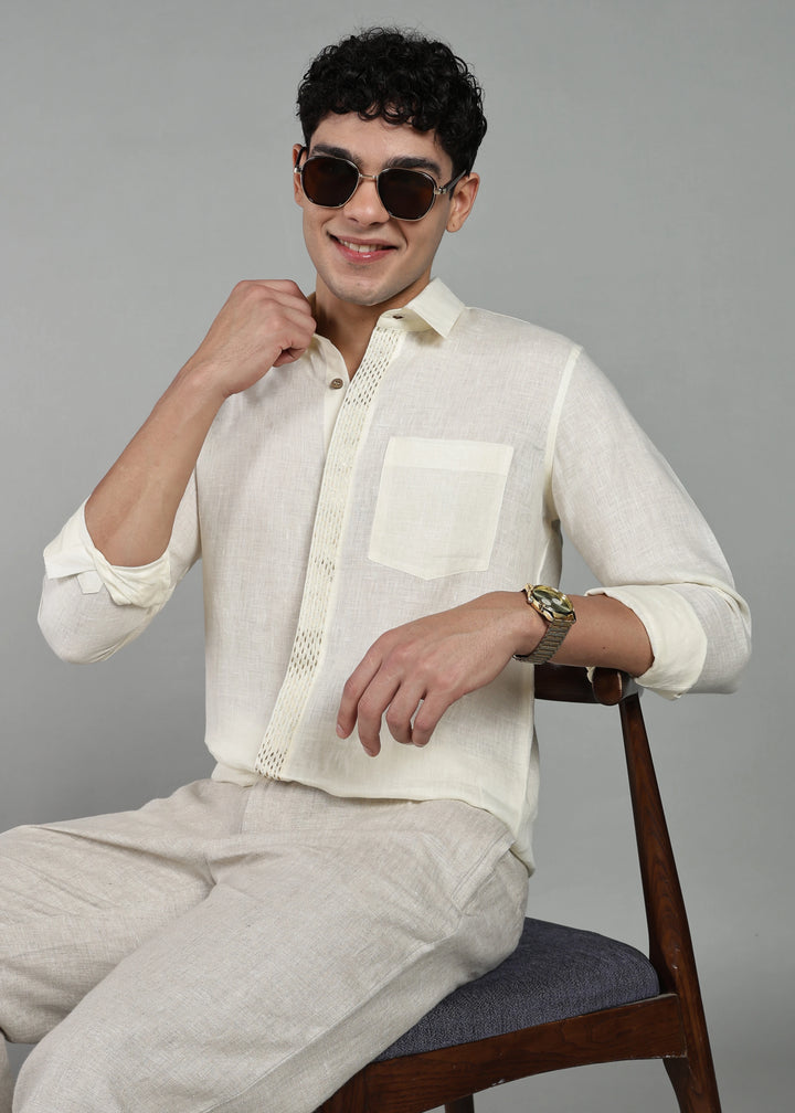 Grove - Full Sleeve Shirt with Hand Embroidered Concealed Placket - Creme White