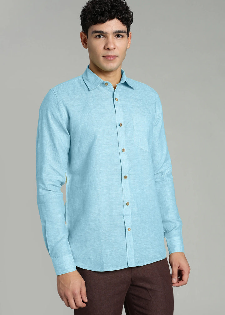 Harvey - Pure Linen Full Sleeve Shirt - Alaskan Blue