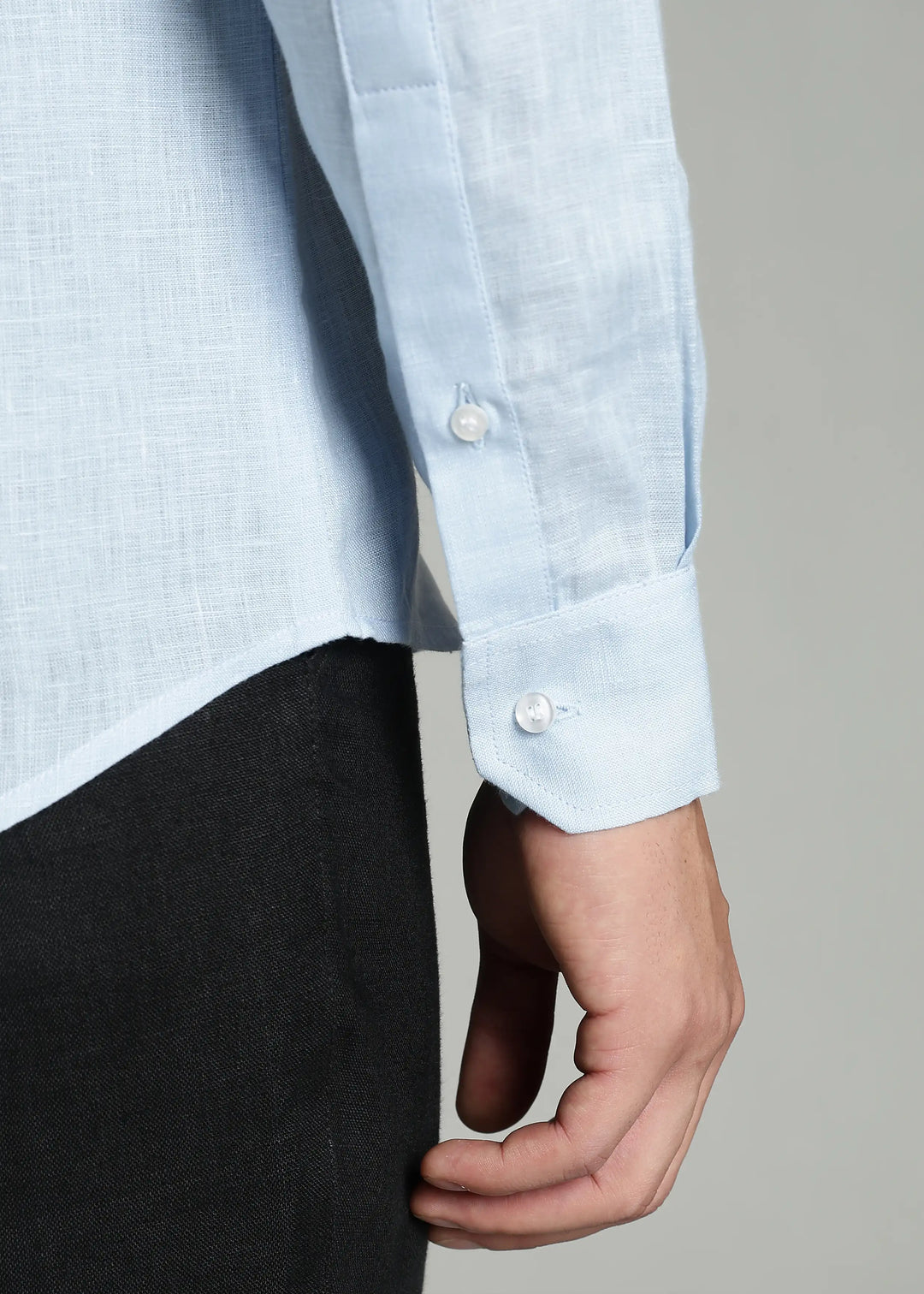 Bruce - Pure Linen Full Sleeve Contrast Regular Collar Shirt - Sky Blue