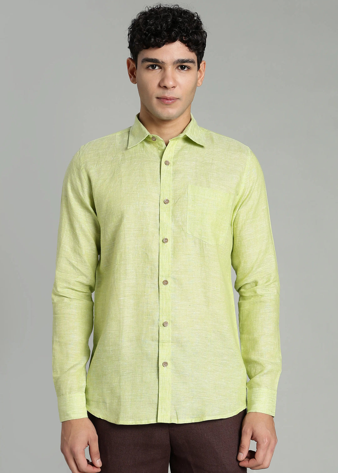 Harvey - Pure Linen Full Sleeve Shirt - Light Green Chambray
