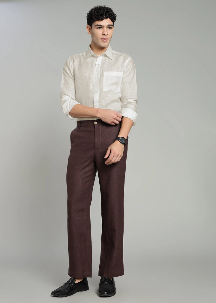 Victor - Pure Linen Full Sleeve Shirt With Box Pleat - Ecru
