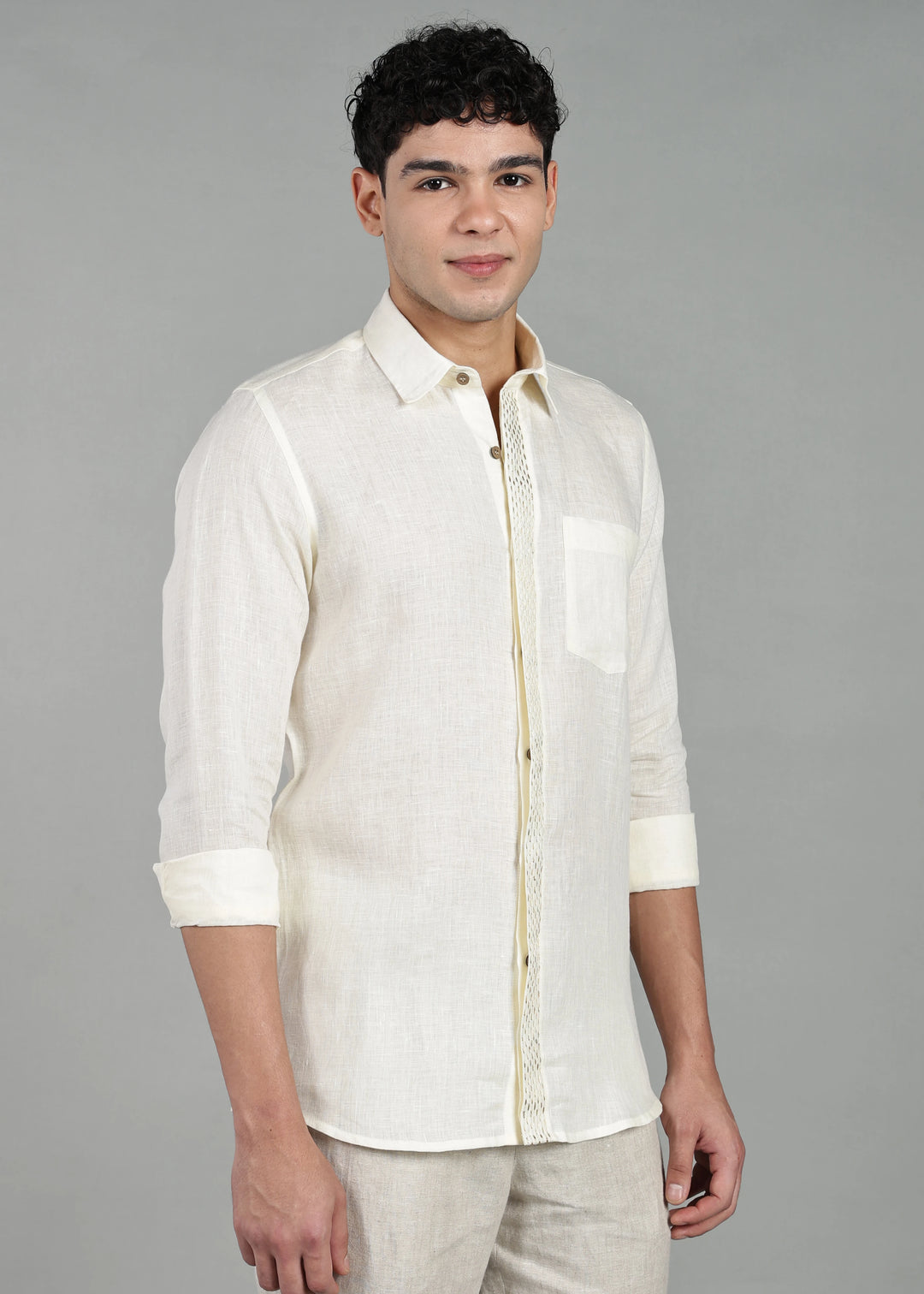 Grove - Full Sleeve Shirt with Hand Embroidered Concealed Placket - Creme White