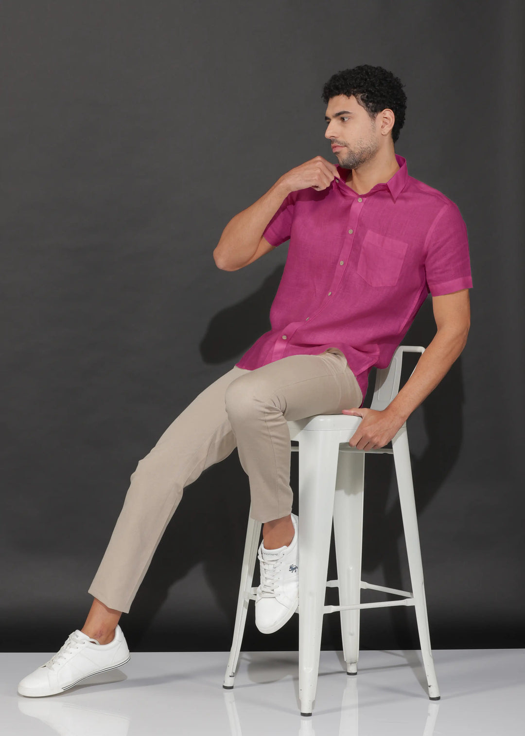 Harvey - Pure Linen Half Sleeve Shirt - Raspberry Pink