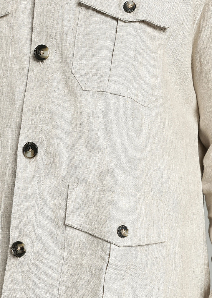 Leonard - Pure Linen Utility Shacket - Ecru