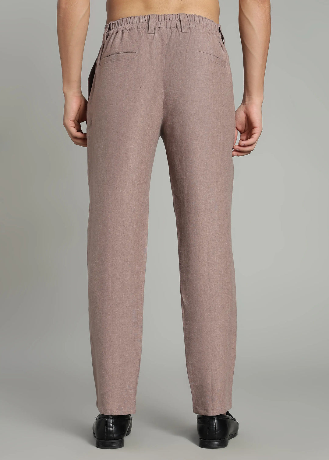 Scott - Pure Linen Back Elasticated Pants - Muted Brown