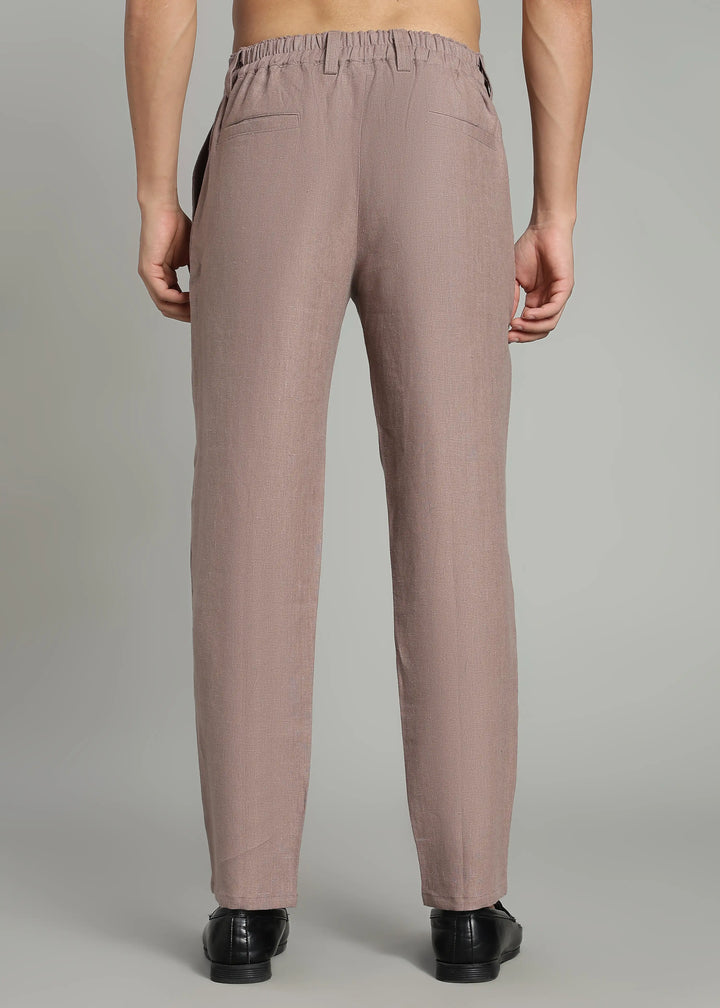 Scott - Pure Linen Back Elasticated Pants - Muted Brown