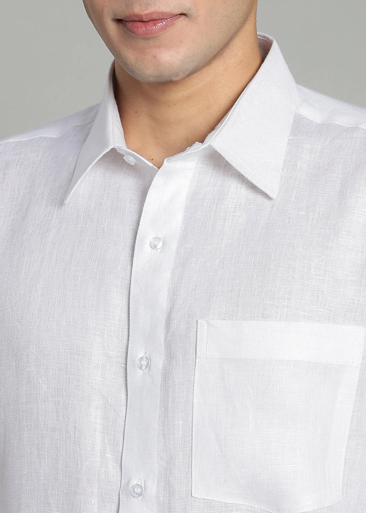Victor - Pure Linen Full Sleeve Shirt With Box Pleat - White