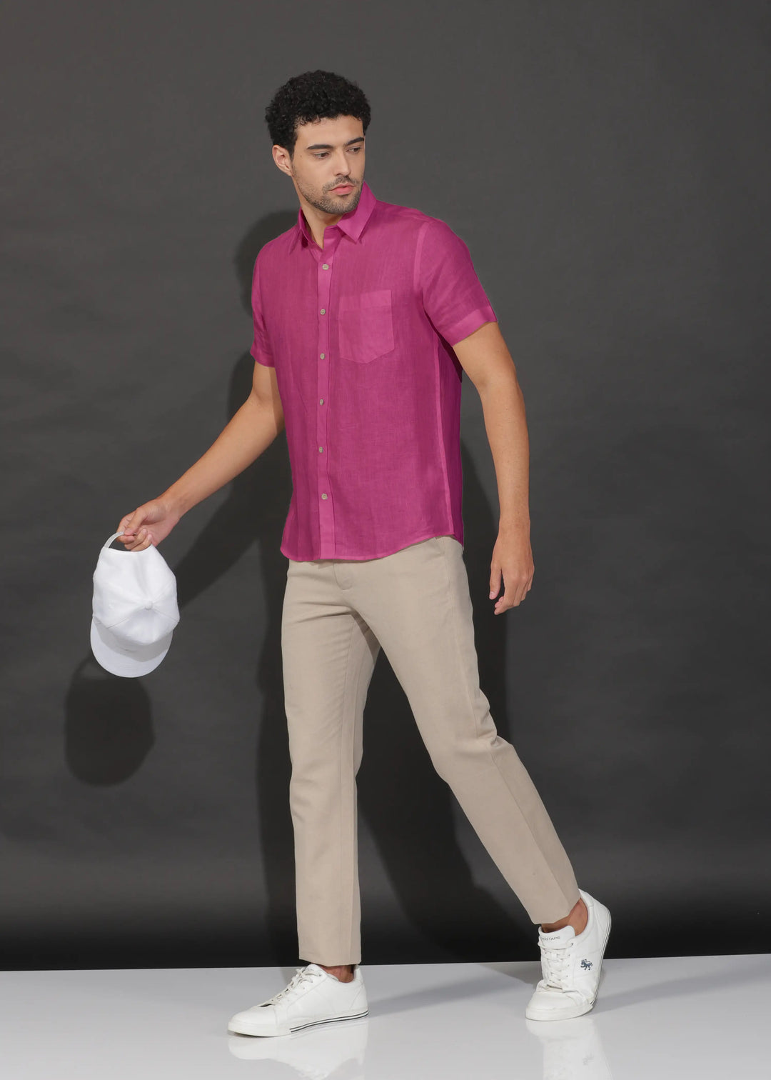 Harvey - Pure Linen Half Sleeve Shirt - Raspberry Pink