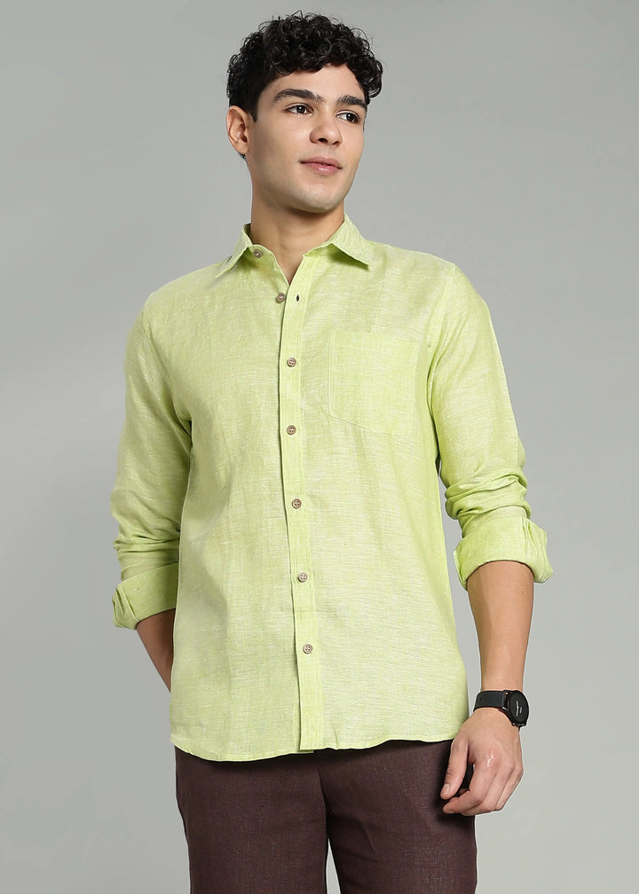 Harvey - Pure Linen Full Sleeve Shirt - Light Green Chambray
