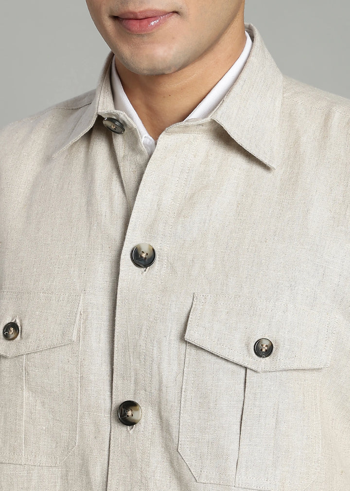 Leonard - Pure Linen Utility Shacket - Ecru