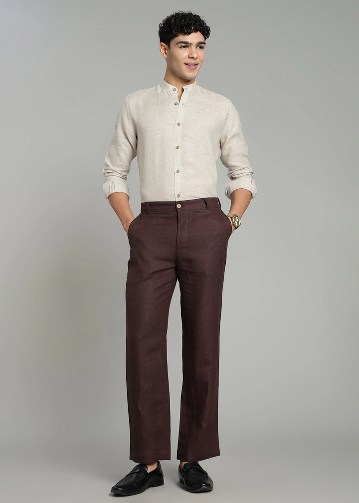 Ronan - Pure Linen Mandarin Collar Full Sleeve Shirt - Ecru