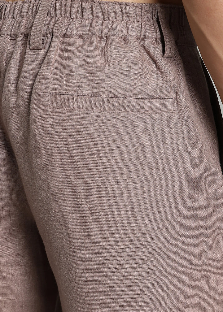 Scott - Pure Linen Back Elasticated Pants - Muted Brown