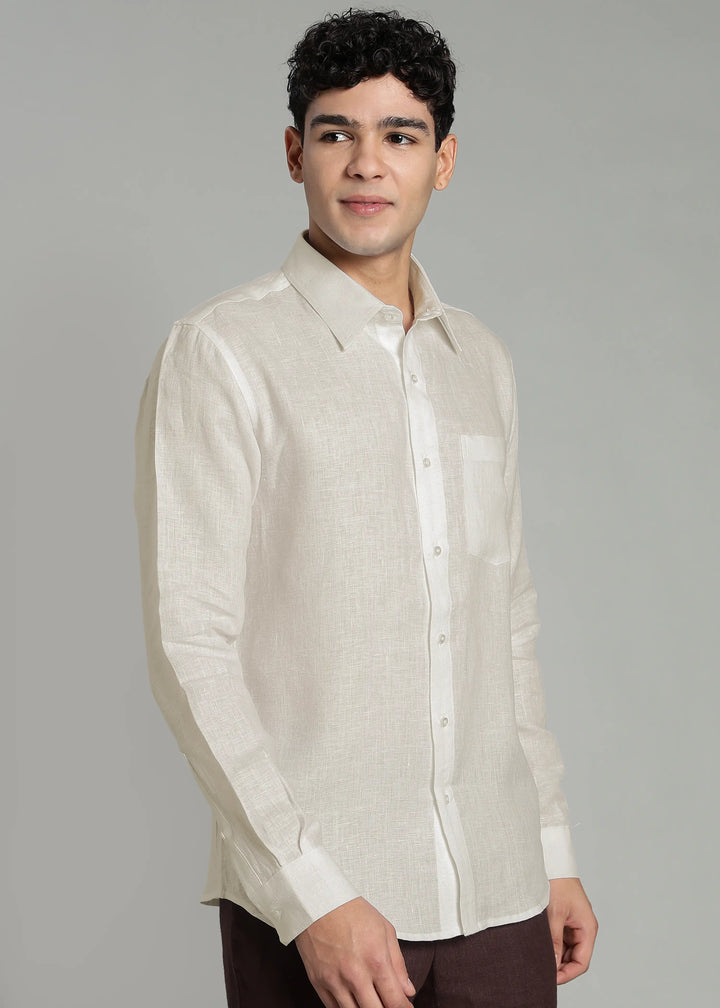 Victor - Pure Linen Full Sleeve Shirt With Box Pleat - Ecru