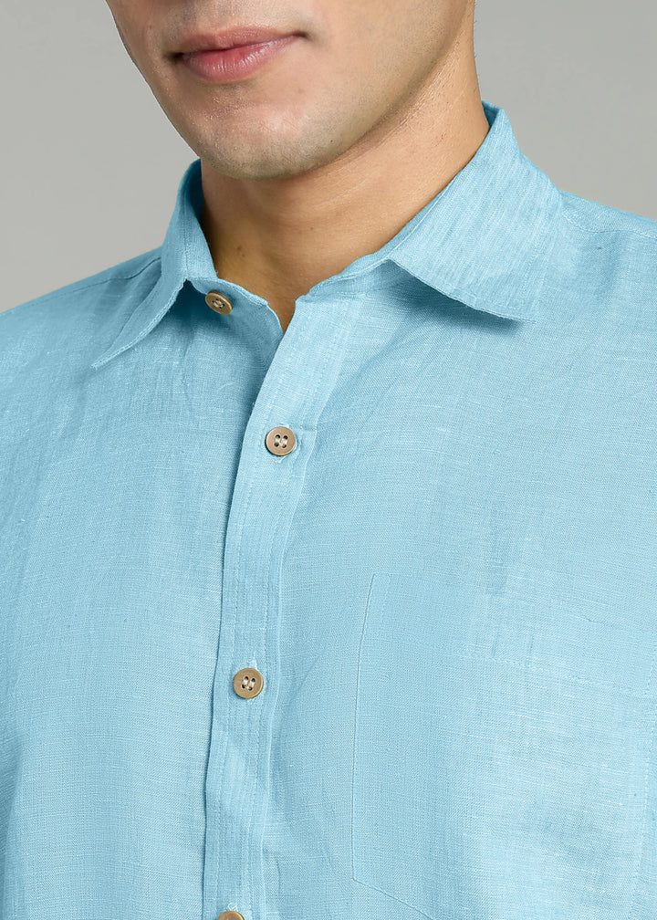 Harvey - Pure Linen Full Sleeve Shirt - Alaskan Blue
