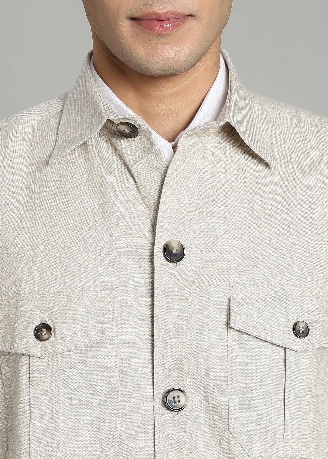 Leonard - Pure Linen Utility Shacket - Ecru