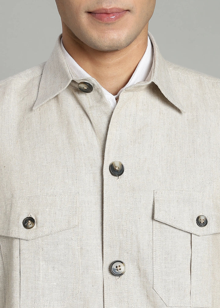 Leonard - Pure Linen Utility Shacket - Ecru