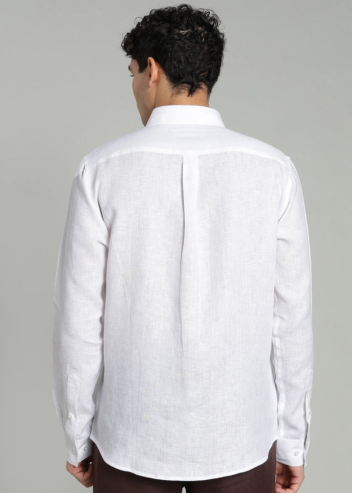 Victor - Pure Linen Full Sleeve Shirt With Box Pleat - White