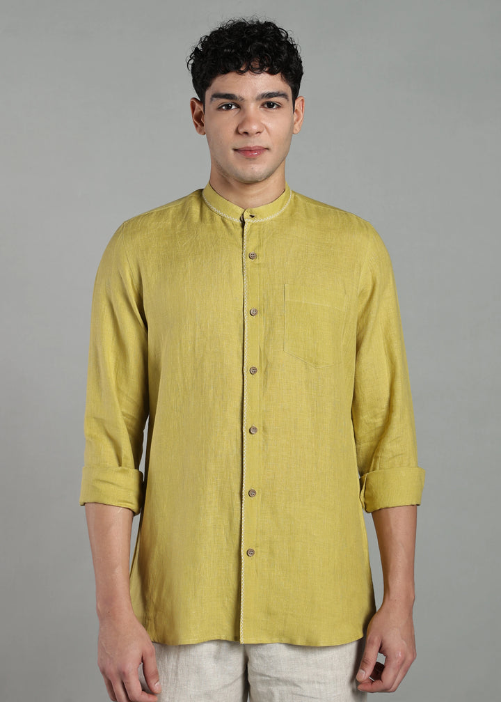 Oram - Pure Linen Full Sleeve Shirt - Seed Green