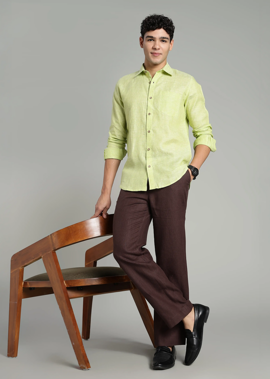 Harvey - Pure Linen Full Sleeve Shirt - Light Green Chambray