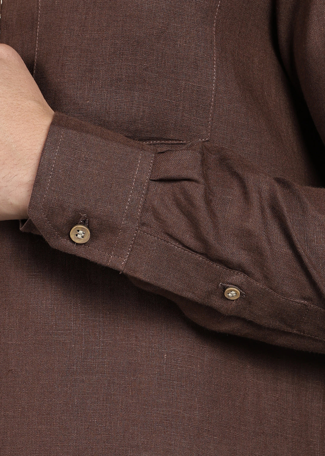 Grove - Full Sleeve Shirt with Hand Embroidered Concealed Placket - Coffee Brown