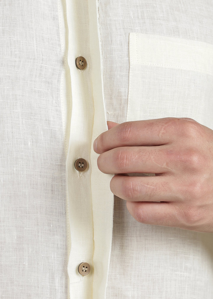 Grove - Full Sleeve Shirt with Hand Embroidered Concealed Placket - Creme White