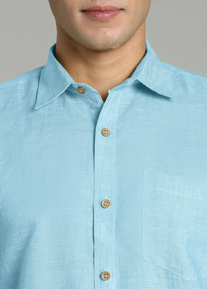 Harvey - Pure Linen Full Sleeve Shirt - Alaskan Blue