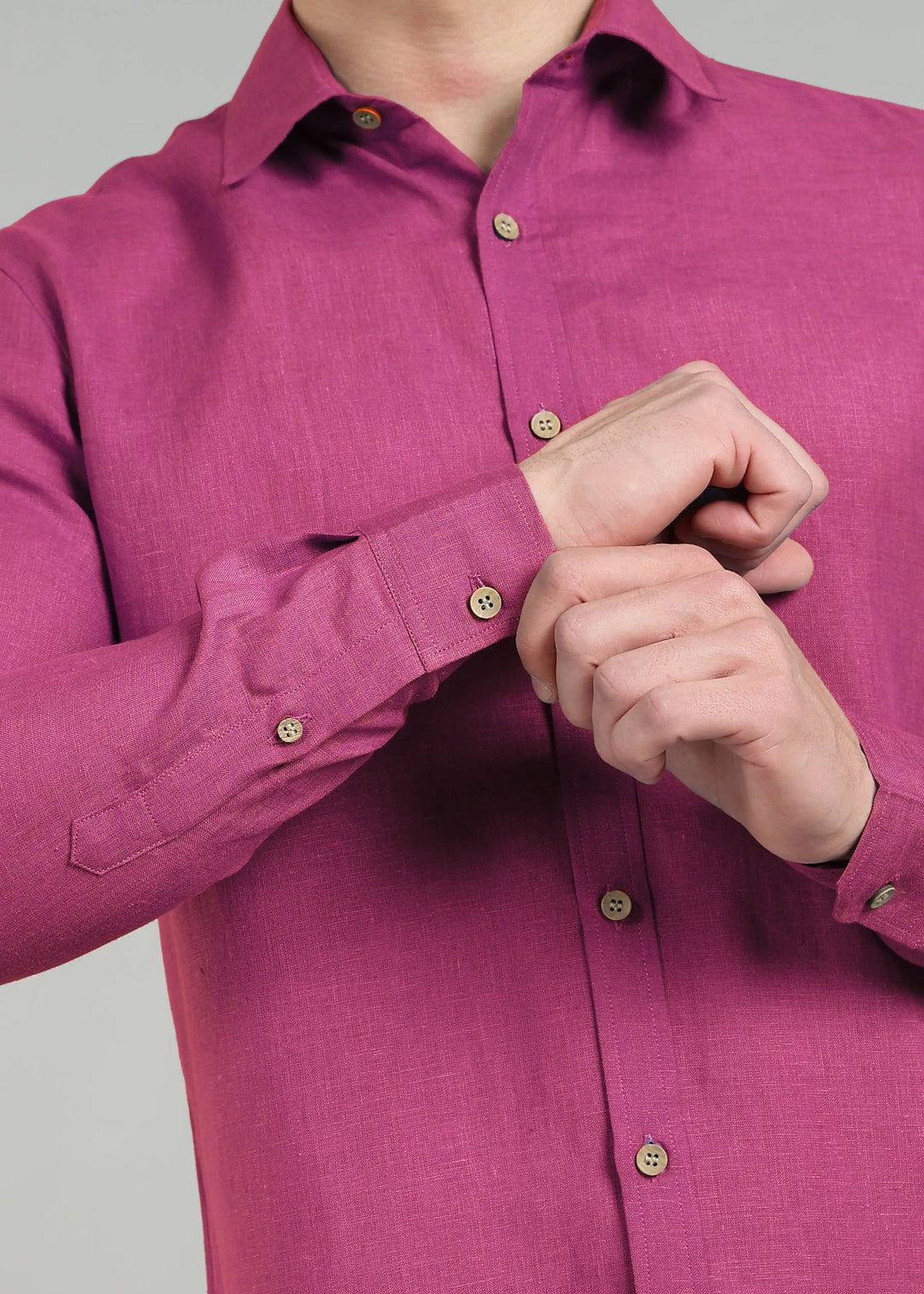 Ron - Pure Linen Full Sleeve Shirt - Raspberry Pink