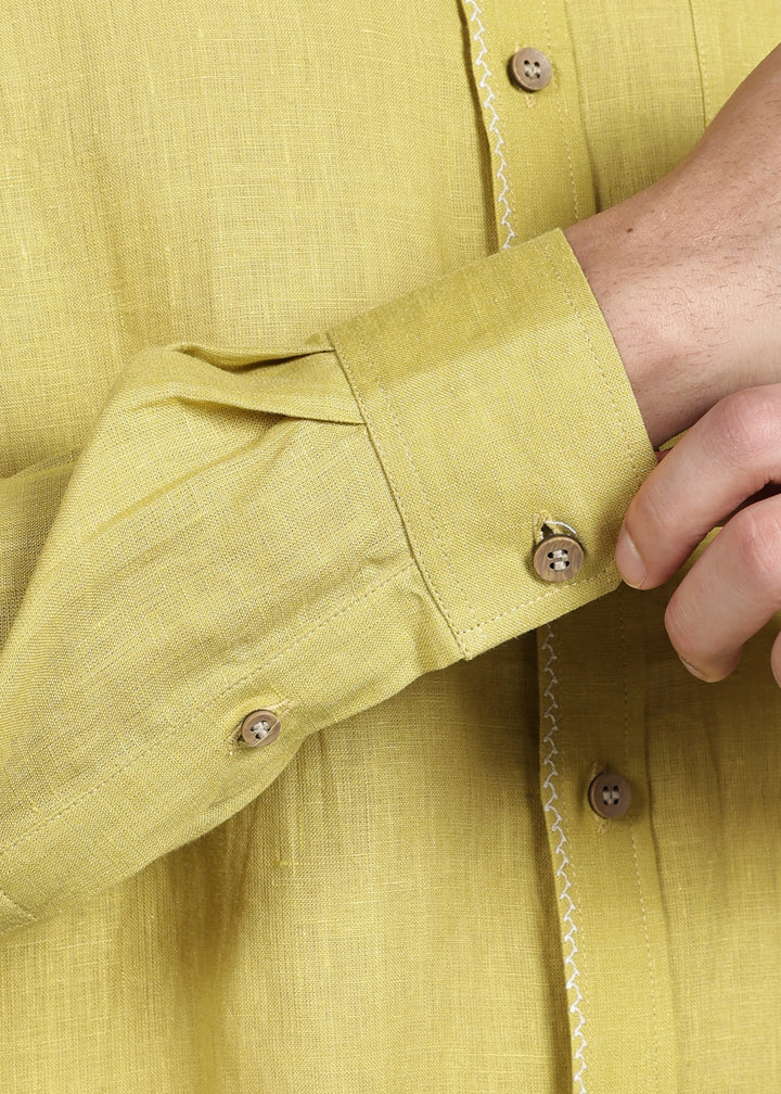 Oram - Pure Linen Full Sleeve Shirt - Seed Green