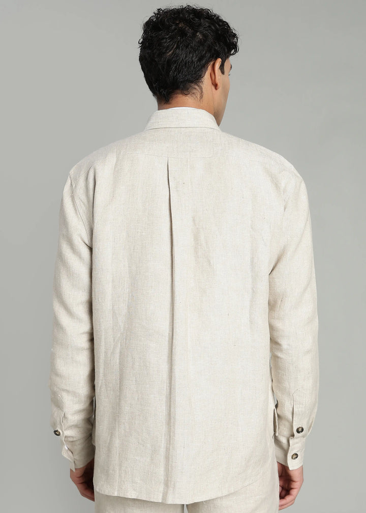 Leonard - Pure Linen Utility Shacket - Ecru