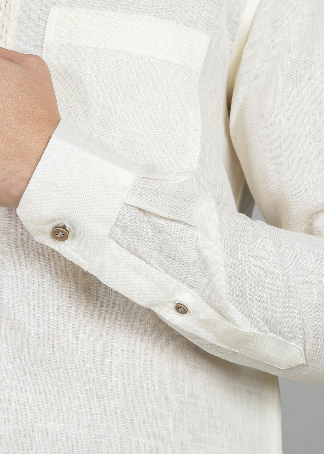 Grove - Full Sleeve Shirt with Hand Embroidered Concealed Placket - Creme White