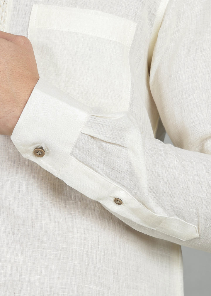 Grove - Full Sleeve Shirt with Hand Embroidered Concealed Placket - Creme White
