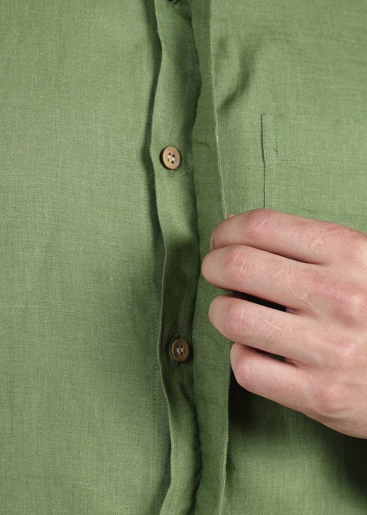 Grove - Full Sleeve Shirt with Hand Embroidered Concealed Placket - Cossack Green